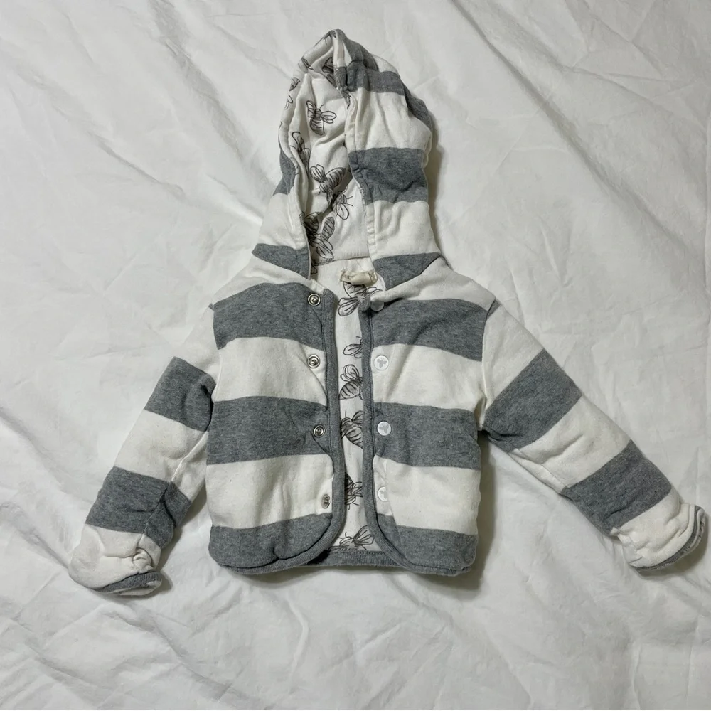Burt's Bees Baby White and Gray Bee Print Fabric